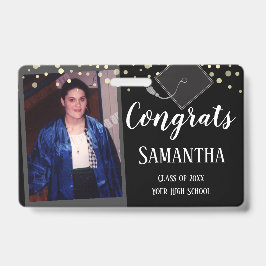 Tarjeta De Identificación Felicidades Graduados de Una Foto Insignia Negra