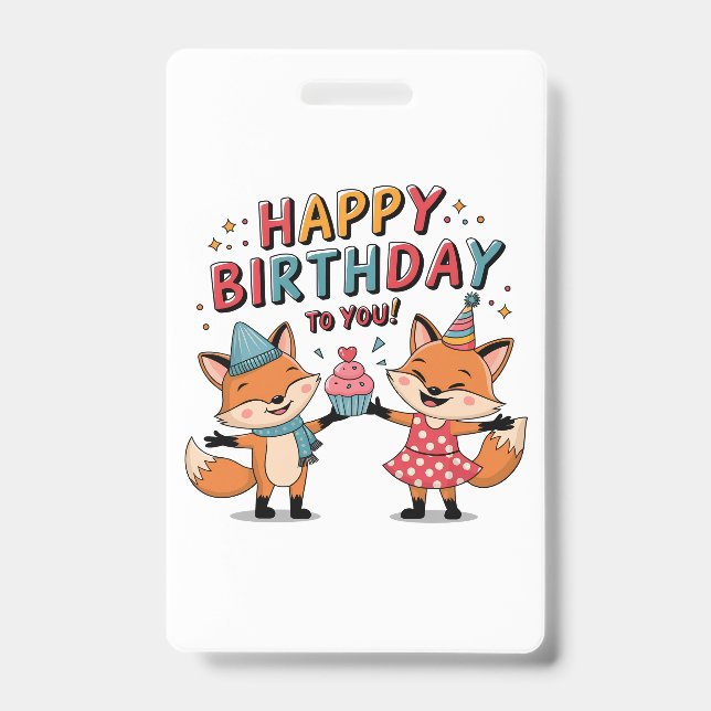 Tarjeta De Identificación Feliz Cumpleaños Zorros (Parte frontal)