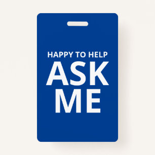 Tarjeta De Identificación Feliz de ayudar a preguntarme a mi ID azul y blanc