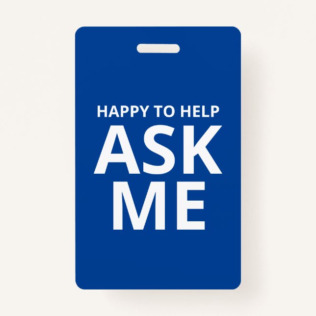 Tarjeta De Identificación Feliz de ayudar a preguntarme a mi ID azul y blanc (Anverso)