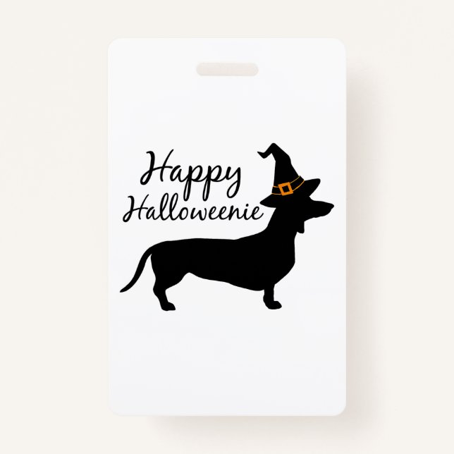 Tarjeta De Identificación Feliz Halloween Dachshund Perro Halloween Bruja Wi (Anverso)