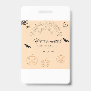 Tarjeta De Identificación Feliz naranja de Halloween y lindo