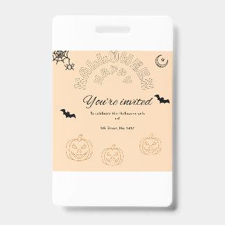 Tarjeta De Identificación Feliz naranja de Halloween y lindo