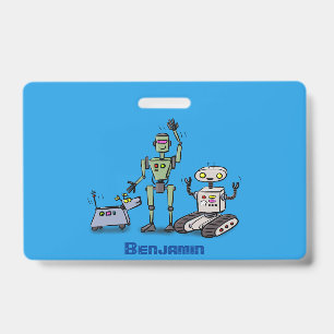Tarjeta De Identificación Feliz personalizado de trío de robots lindos