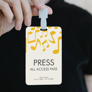 Tarjeta De Identificación Festival del Concierto de Música Pase de Prensa de