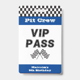 Tarjeta De Identificación Fiesta de Carreras Azul Pit Crew VIP Pit Pit
