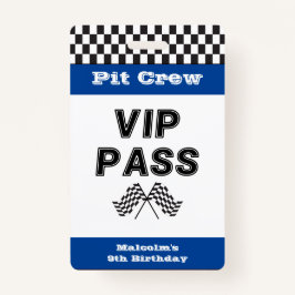Tarjeta De Identificación Fiesta de Carreras Azul Pit Crew VIP Pit Pit