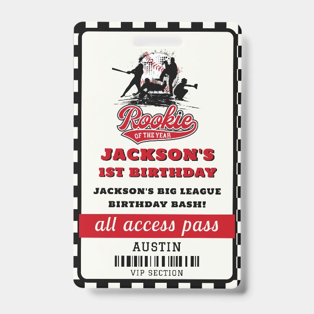 Tarjeta De Identificación Fiesta de Cumpleaños de Béisbol Novato del Año (Parte frontal)