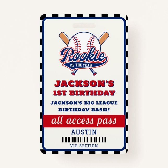Tarjeta De Identificación Fiesta De Cumpleaños Del Rookie Del Año (Anverso)