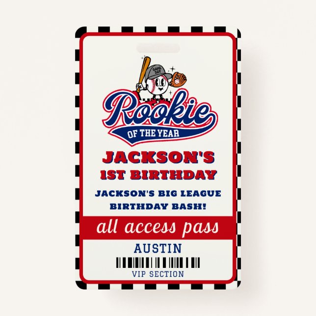 Tarjeta De Identificación Fiesta De Cumpleaños Del Rookie Del Año (Anverso)
