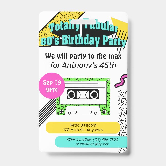 Tarjeta De Identificación Fiesta de cumpleaños ochentera totalmente genial (Parte frontal)