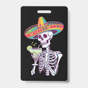 Tarjeta De Identificación Fiesta de Margarita del Esqueleto Mexicano Cinco D