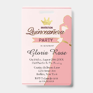 Tarjeta De Identificación Fiesta Quinceanera De La Corona De Oro Y Rosa
