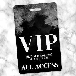 Tarjeta De Identificación Fiesta VIP en Blanco y Negro
