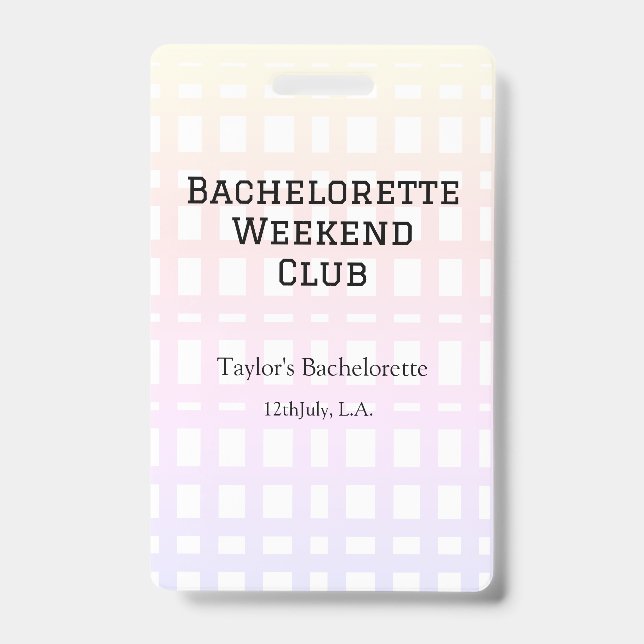 TARJETA DE IDENTIFICACIÓN FIN DE SEMANA RETRO DE SOLTERA CLUB ROSA NARANJA F (Parte frontal)