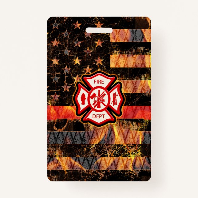 Tarjeta De Identificación Firefighter Cross and Flames (Anverso)