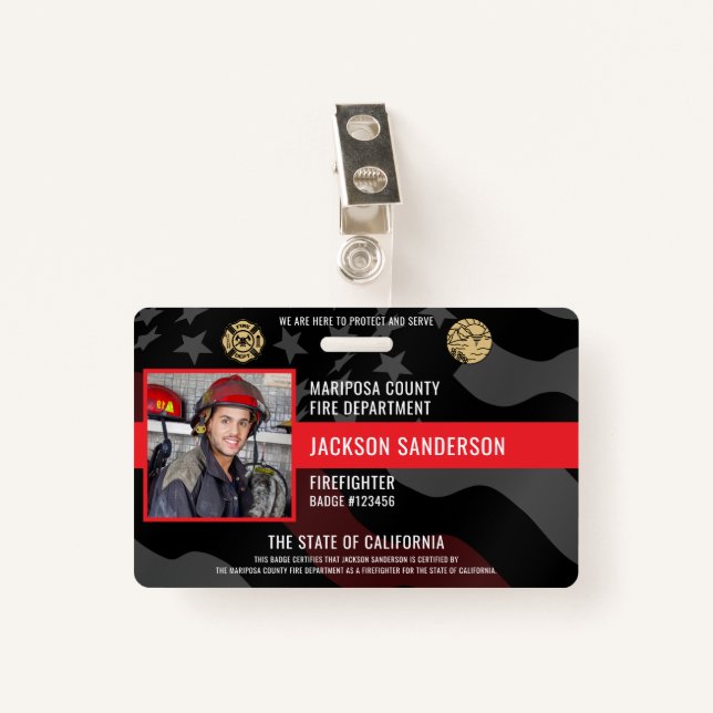 Tarjeta De Identificación Firefighter Photo Fire Department Employee ID (Anverso con clip)
