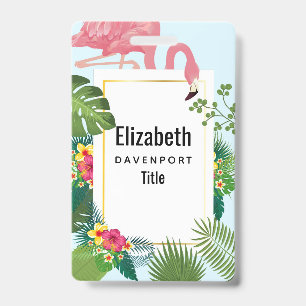 Tarjeta De Identificación Flamingo rosa y hojas tropicales de diseño
