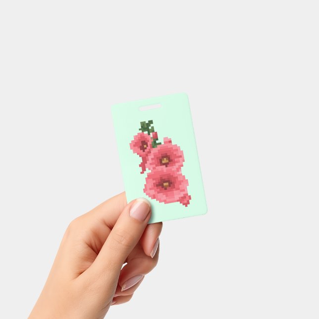Tarjeta De Identificación Flor de Malva Rosa Pixelada (Portátil / de mano)