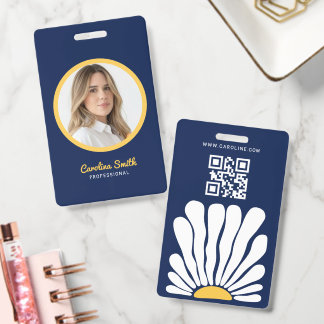Tarjeta De Identificación Flor groovy retro boho negocio 