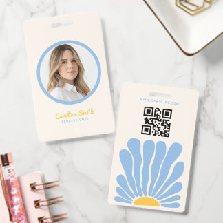 Tarjeta De Identificación Flor groovy retro boho negocio 