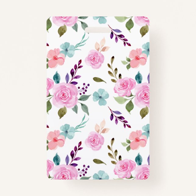 Tarjeta De Identificación Flor rosa acuarela transparente (Anverso)