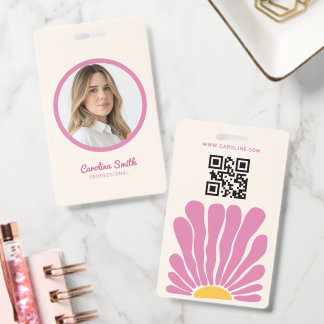 Tarjeta De Identificación flor rosa Groovy retro boho negocio 