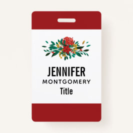 Tarjeta De Identificación Floral de Navidades de oro y verde rojo moderno