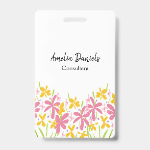 Tarjeta De Identificación Floral Rosa y Amarillo Bonito