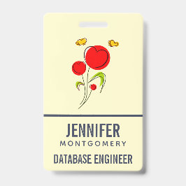 Tarjeta De Identificación Flores de corazón rojo y mariposas amarillas