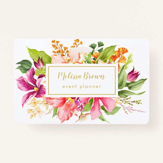 Tarjeta De Identificación Flores de época Pink Pastel (Insignia del Planific (Anverso)