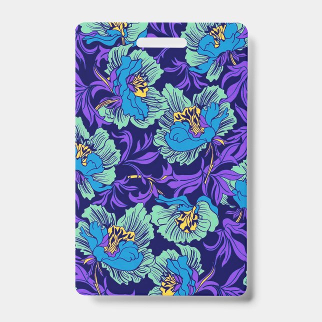 Tarjeta De Identificación Flores Moradas y Azules William Morris (Parte frontal)