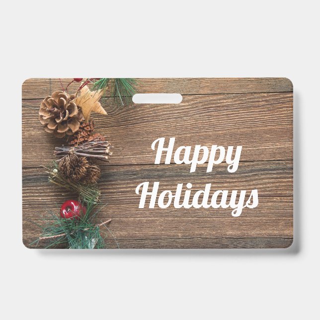 Tarjeta De Identificación fondo de madera con conos de pino (Anverso)