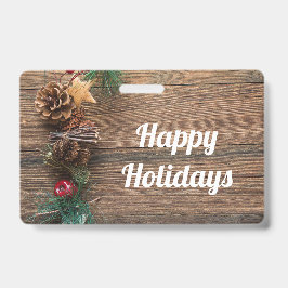 Tarjeta De Identificación fondo de madera con conos de pino