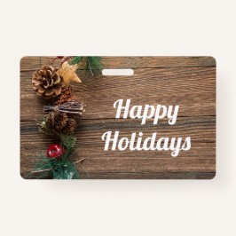 Tarjeta De Identificación fondo de madera con conos de pino