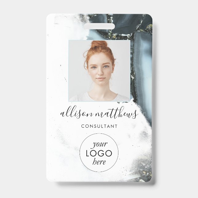 Tarjeta De Identificación Fondo de mármol negro gris azul (Anverso)