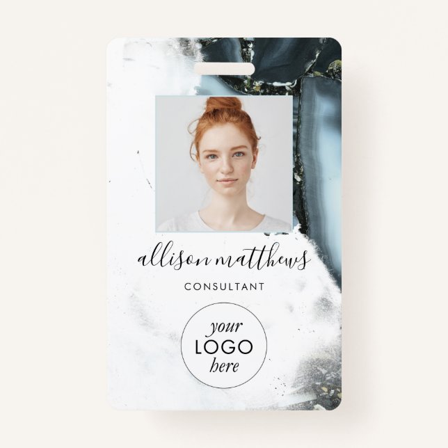 Tarjeta De Identificación Fondo de mármol negro gris azul (Anverso)