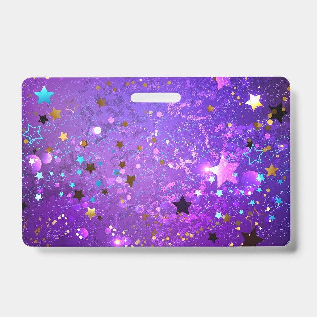 Tarjeta De Identificación Fondo de Relieve metalizado púrpura con estrellas (Parte frontal)