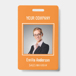 Tarjeta De Identificación Fondo Naranja Nombre Empleado Empresa Personalizad