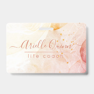 Tarjeta De Identificación Formas abstractas de acuarela Rose Script Coach de