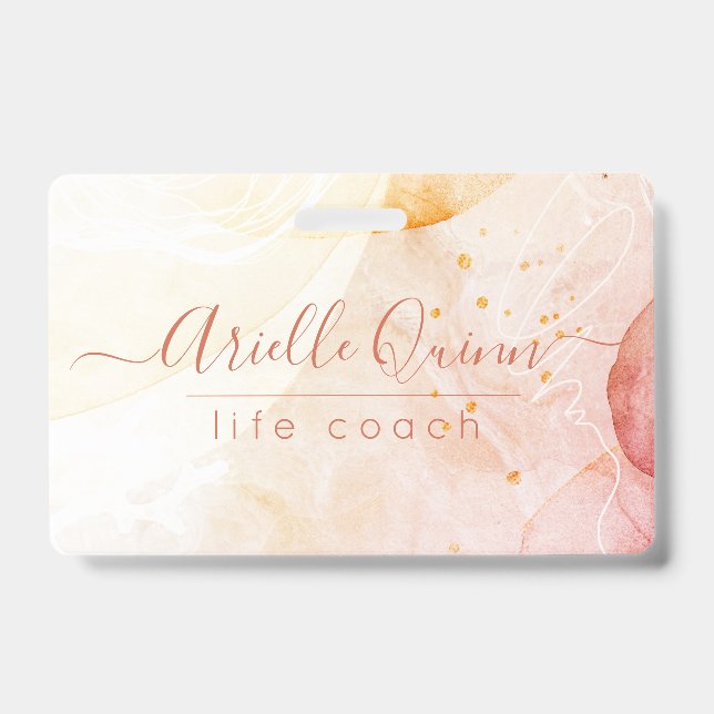 Tarjeta De Identificación Formas abstractas de acuarela Rose Script Coach de (Parte frontal)