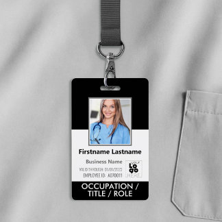 Tarjeta De Identificación Foto, código de barras, nombre del personal y logo