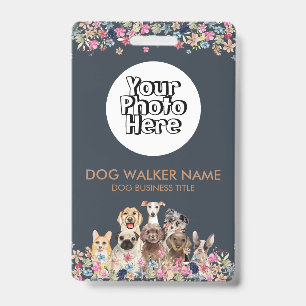 Tarjeta De Identificación Foto de Acuarela Floral de Perros Lindos