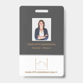 Tarjeta De Identificación Foto de agente inmobiliario gris moderno