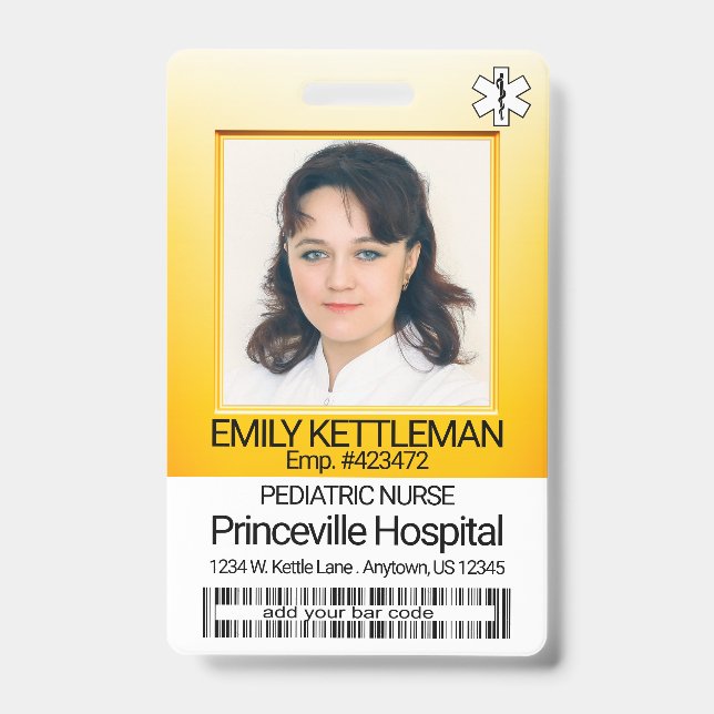 Tarjeta De Identificación Foto de campo médico - Enfermero - Amarillo (Parte frontal)