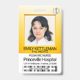 Tarjeta De Identificación Foto de campo médico - Enfermero - Amarillo