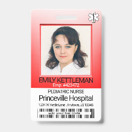 Tarjeta De Identificación Foto de campo médico - Enfermero - Rojo