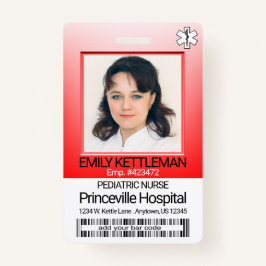 Tarjeta De Identificación Foto de campo médico - Enfermero - Rojo
