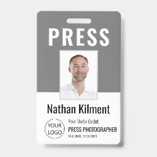 Tarjeta De Identificación Foto de carné de prensa de periodista con nombre y