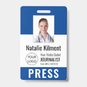 Tarjeta De Identificación Foto de carné de prensa de periodista con nombre y